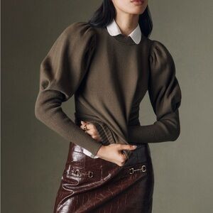 Anthropologie moss green sweater with  Puff Sleeves sold out